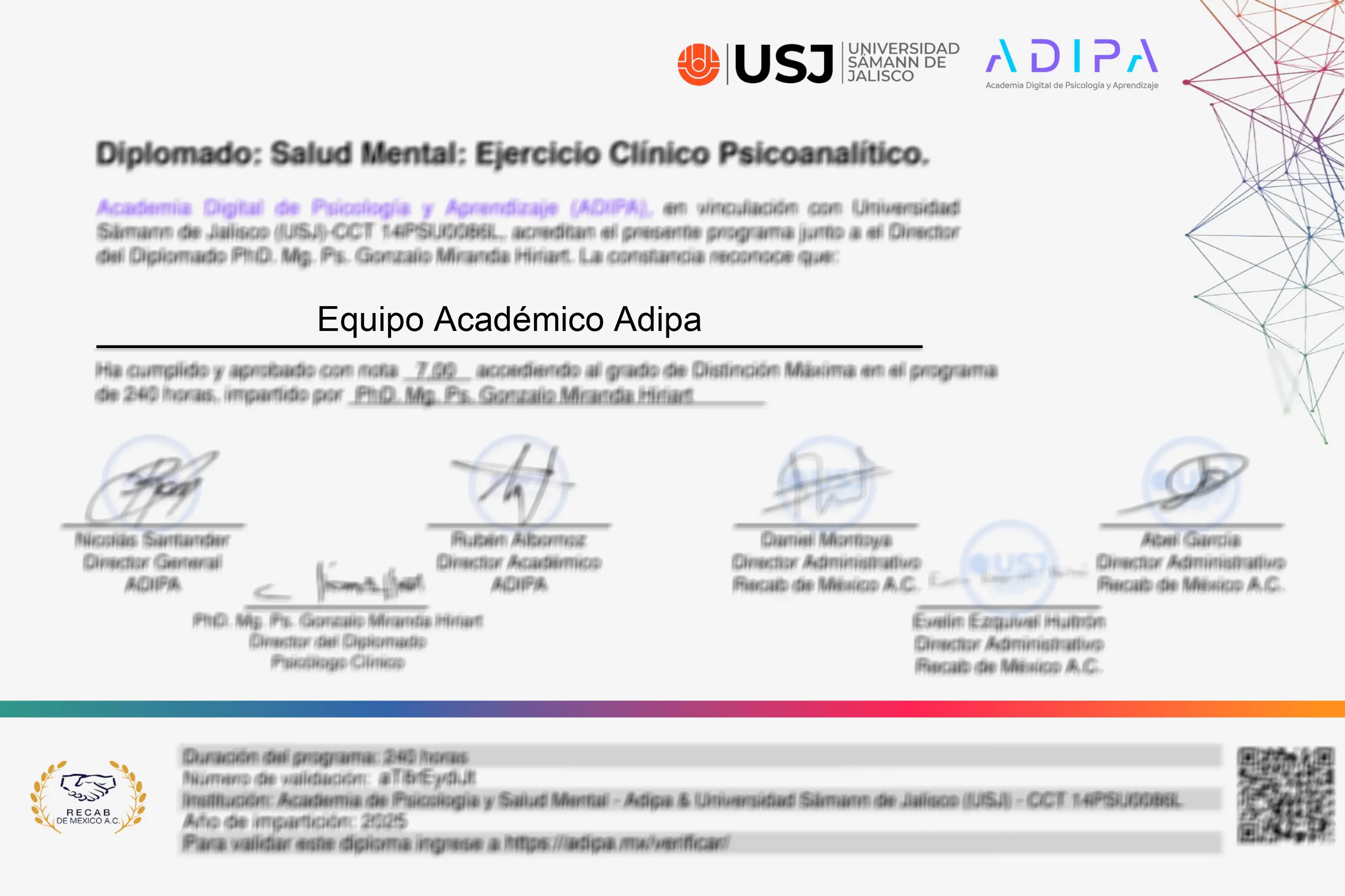 Ejemplo del certificado del programa