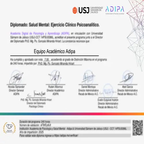 Ejemplo del certificado del programa