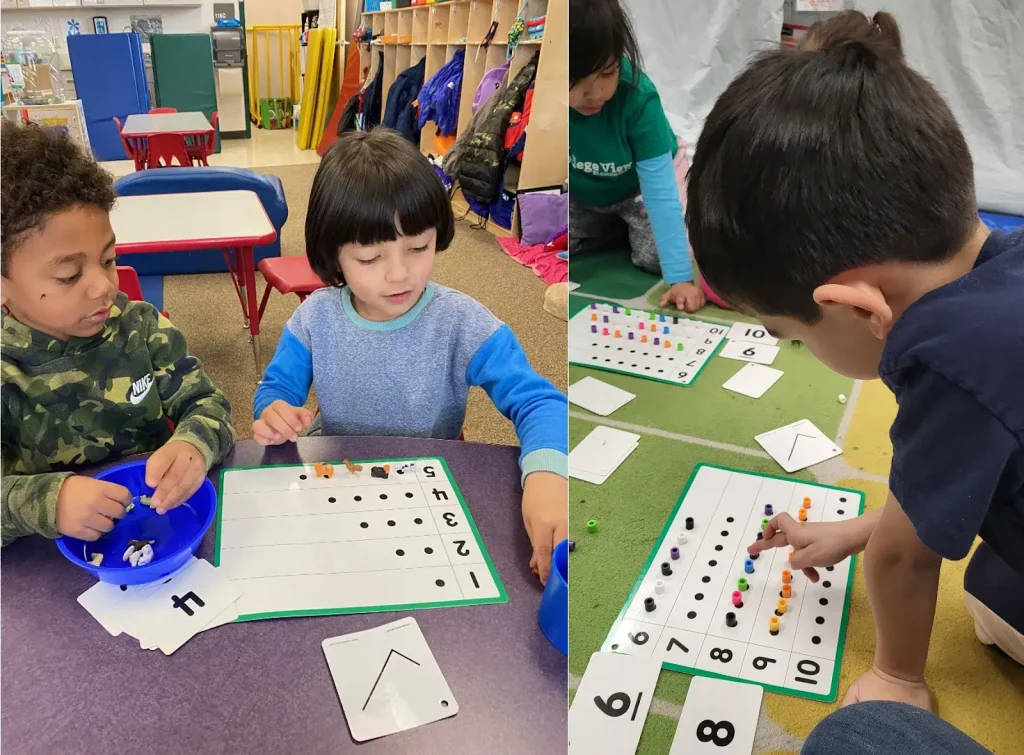Niños y niñas realizan actividades de conteo y clasificación que estimulan funciones ejecutivas como memoria de trabajo y control atencional
