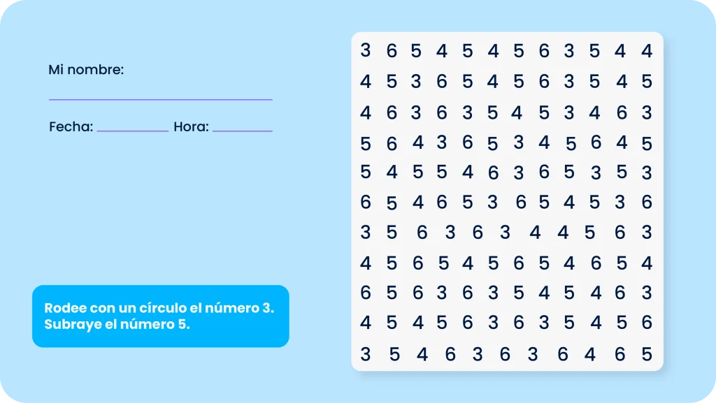 Actividad visual de búsqueda de números que ejercita funciones ejecutivas como atención selectiva y control inhibitorio