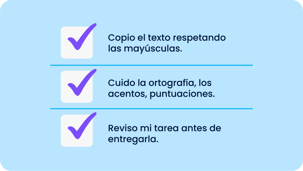 Lista de verificación escolar que promueve funciones ejecutivas como autocontrol, planificación y monitoreo del trabajo escrito