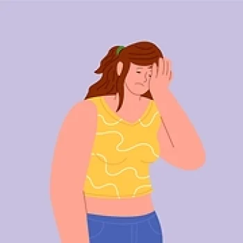Joven adolescente con gesto de angustia llevando la mano a la cabeza, ilustración sobre TCA.